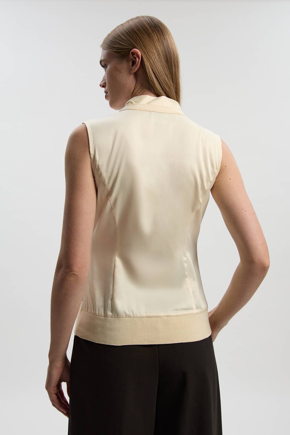 KarenMillen Haut Mix Tissé et Maille à Col Noué