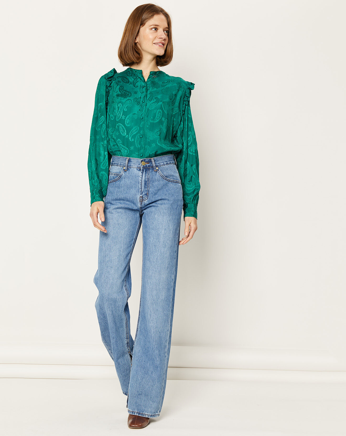 La Petite Etoile Chemise Izana motifs ton sur ton verte