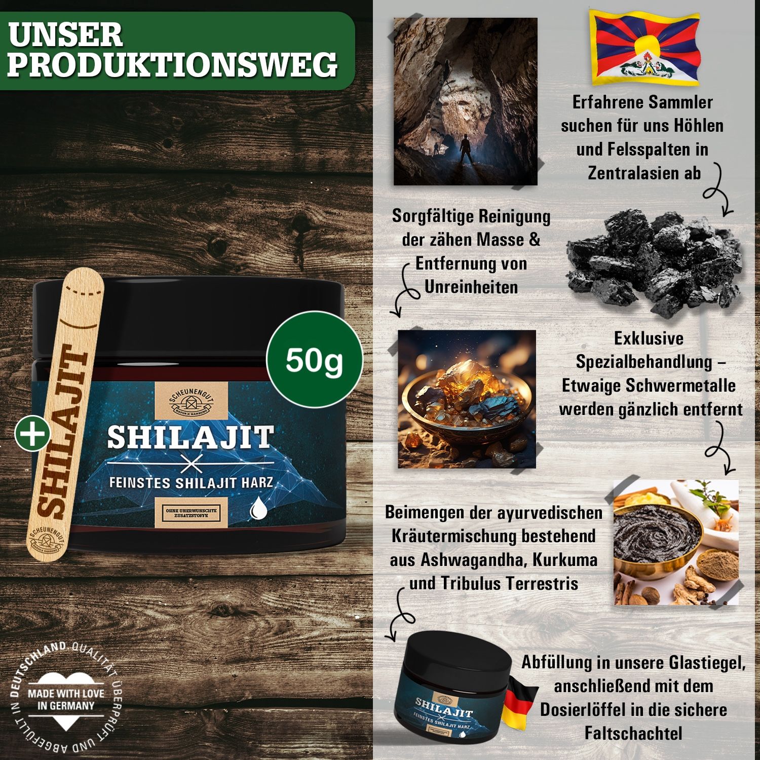 Scheunengut® Shilajit Harz | Das Original mit Dosierlöffel im Glastiegel