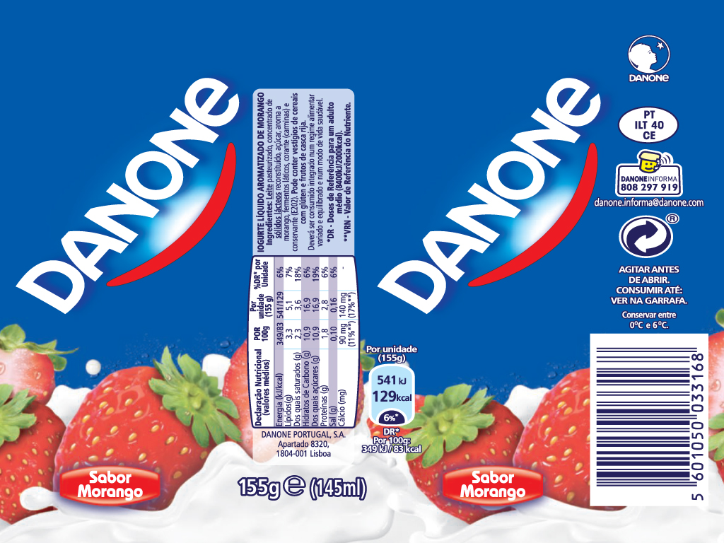 IOGURTE DANONE LÍQUIDO MORANGO 4X155G
