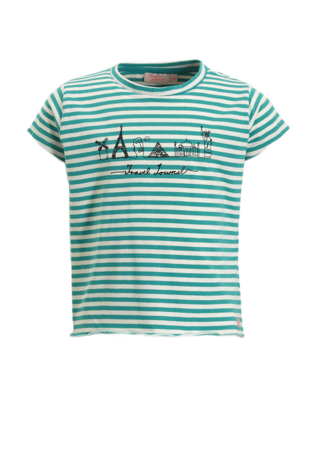 Orange Stars gestreept T-shirt Marjon groen/ecru