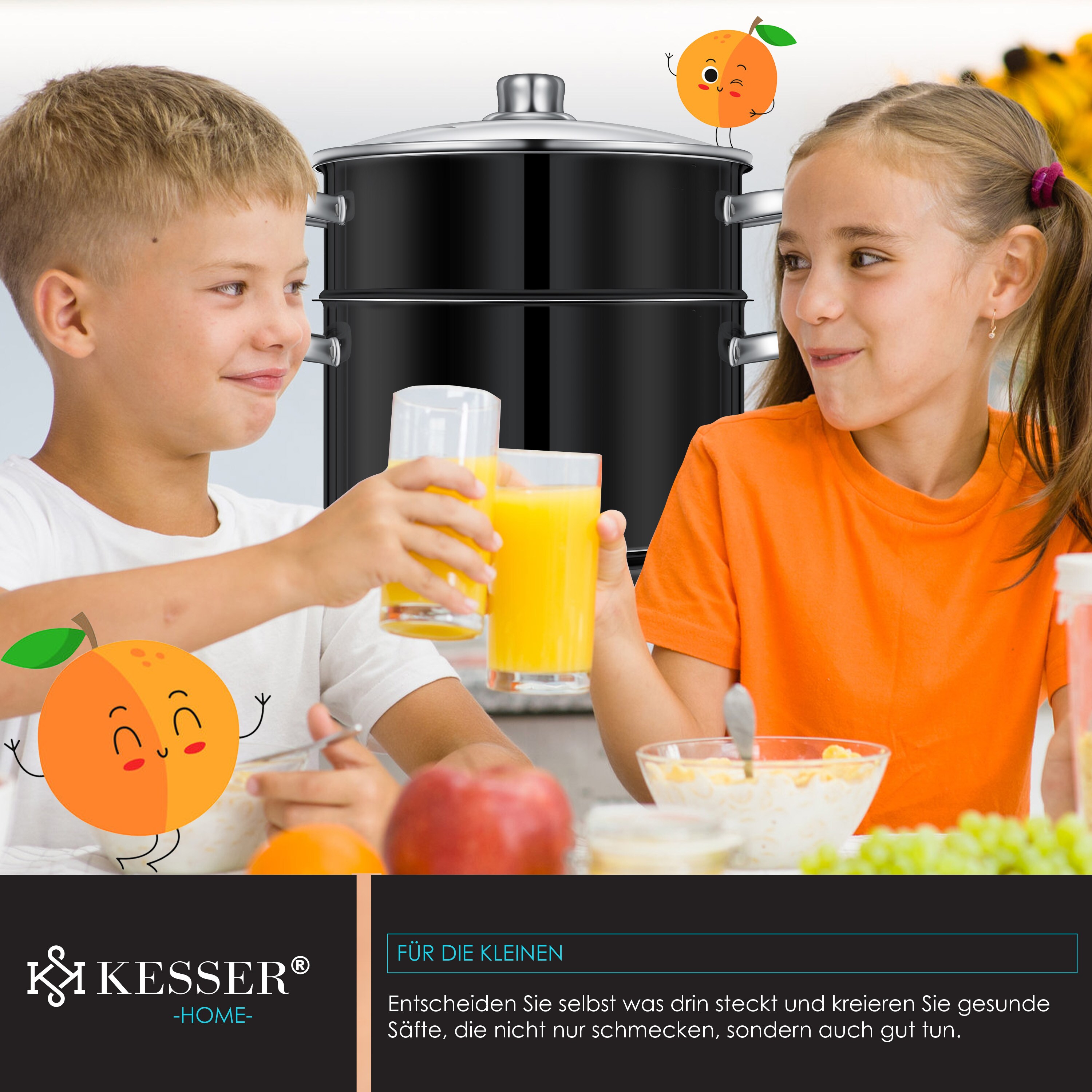 KESSER® Dampfentsafter 15 L Edelstahl Entsafter Saftpresse Inkl. 2x Bügelflasche Obst und Gemüse - für alle Herdarten geeignet auch Induktion| Ø 26cm | spülmaschinengeeignet Induktionsdampfentsafter