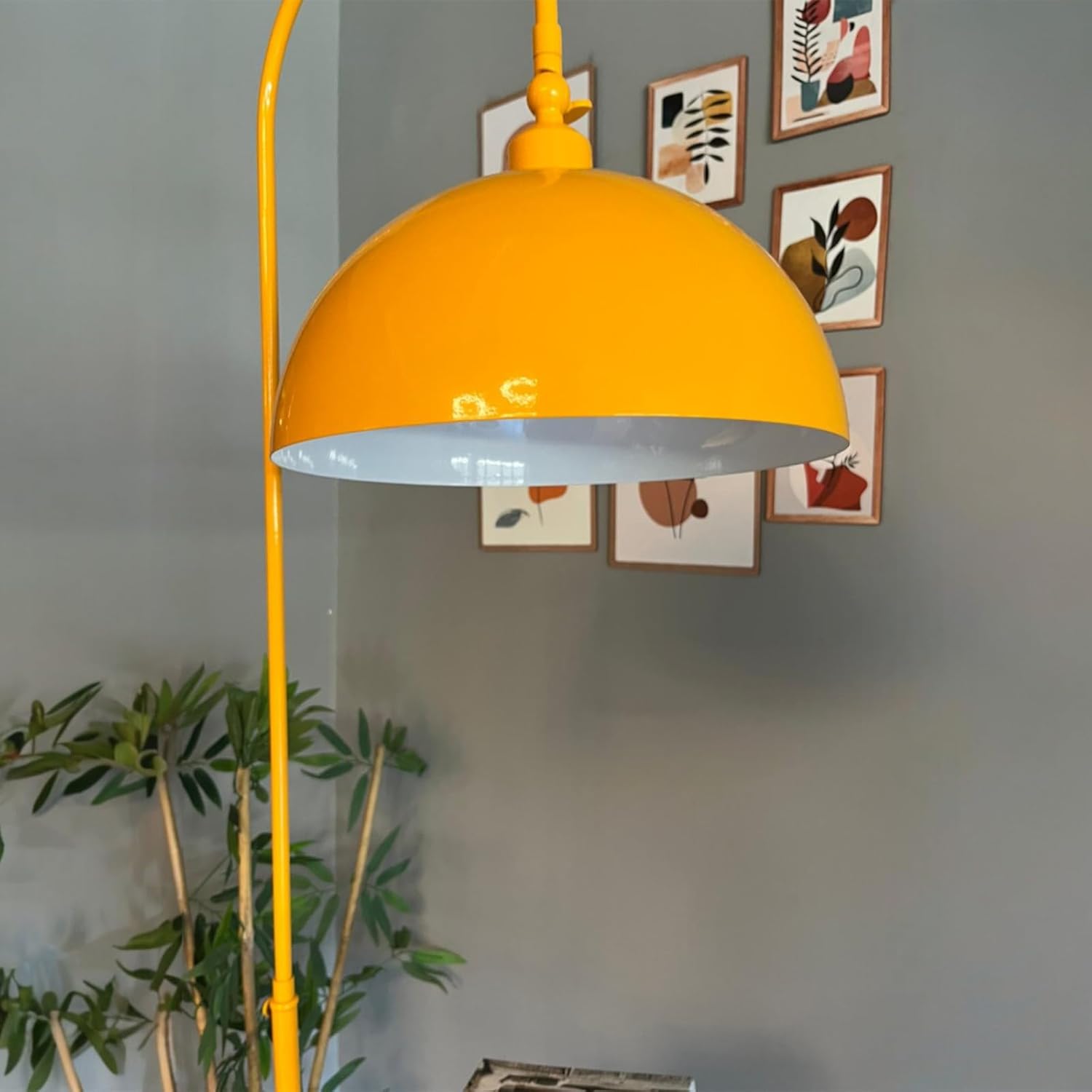 bamyum Gorkiede Metall, Moderne, Stehlampe Wohnzimmer, Schlafzimmer, Kinderzimmer mit E27 Fassung, 30 cm Breit, verstellbarer Lampenschirm, Stehleuchte mit Ablage, Gelb