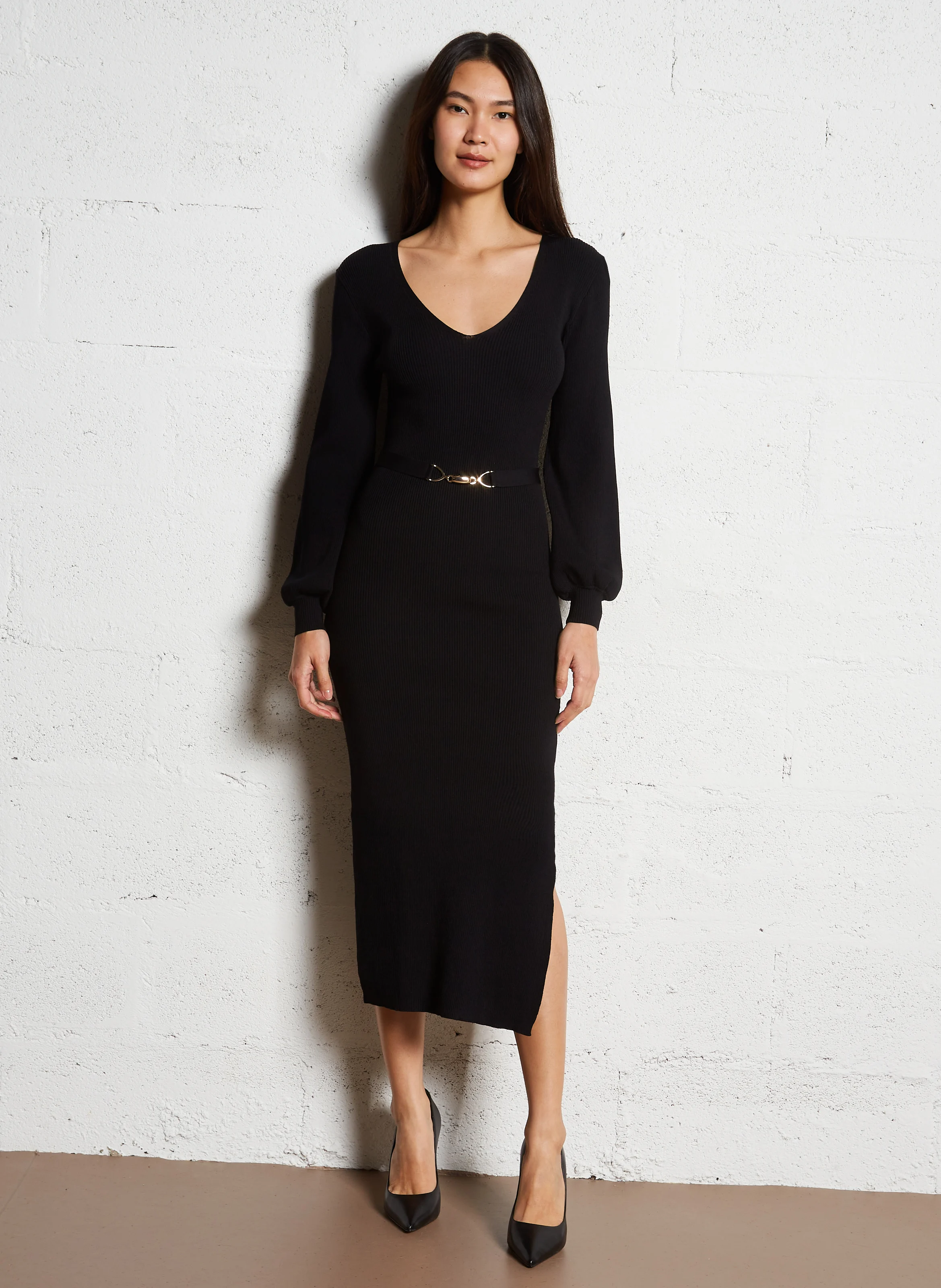 RMROSA - Robe longue en maille côtelée | Noir