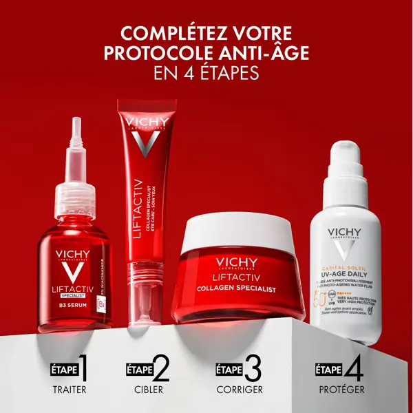Rotina Anti-Rugas Vichy Liftactiv Collagen Specialist Day Cream 50ml e Protetor Solar Facial Capital Soleil UV-Age FPS 50+ 40ml