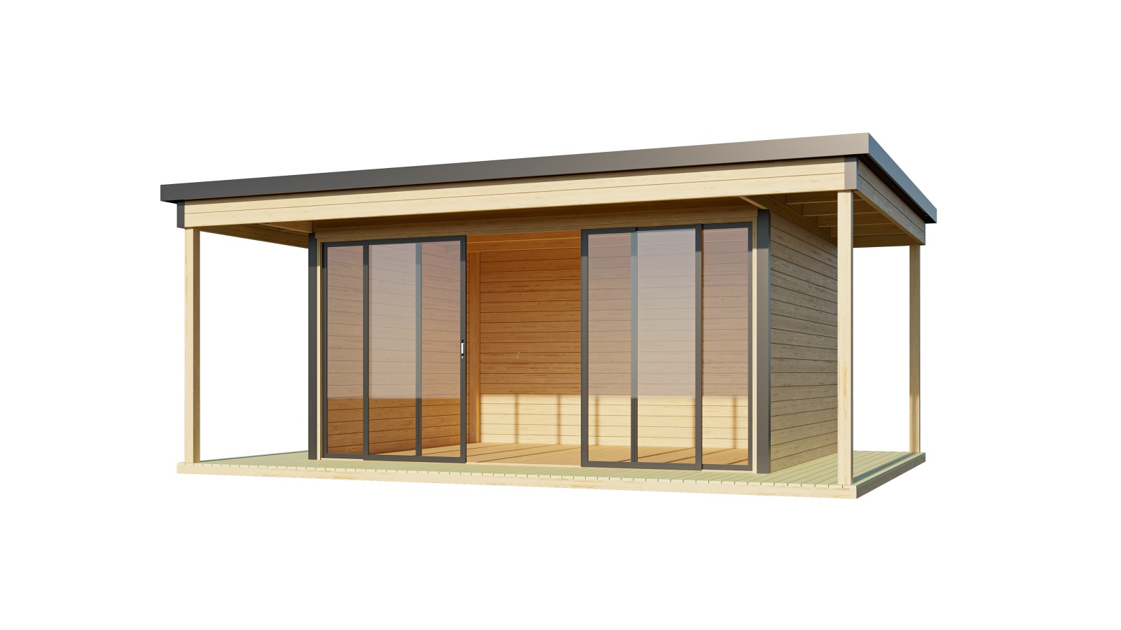 Gartenhaus DOMEO 4 LOGGIA - natur-anthrazit - Fichte massiv