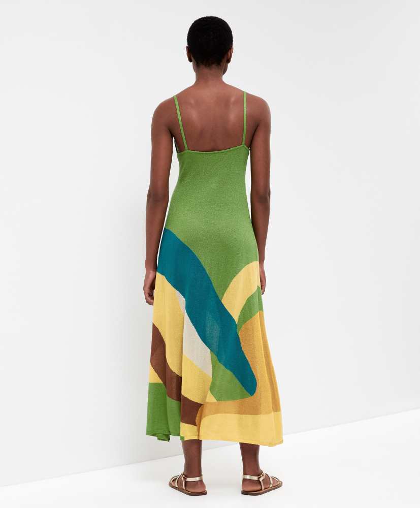 Vestido midi de malha brilhante com alças