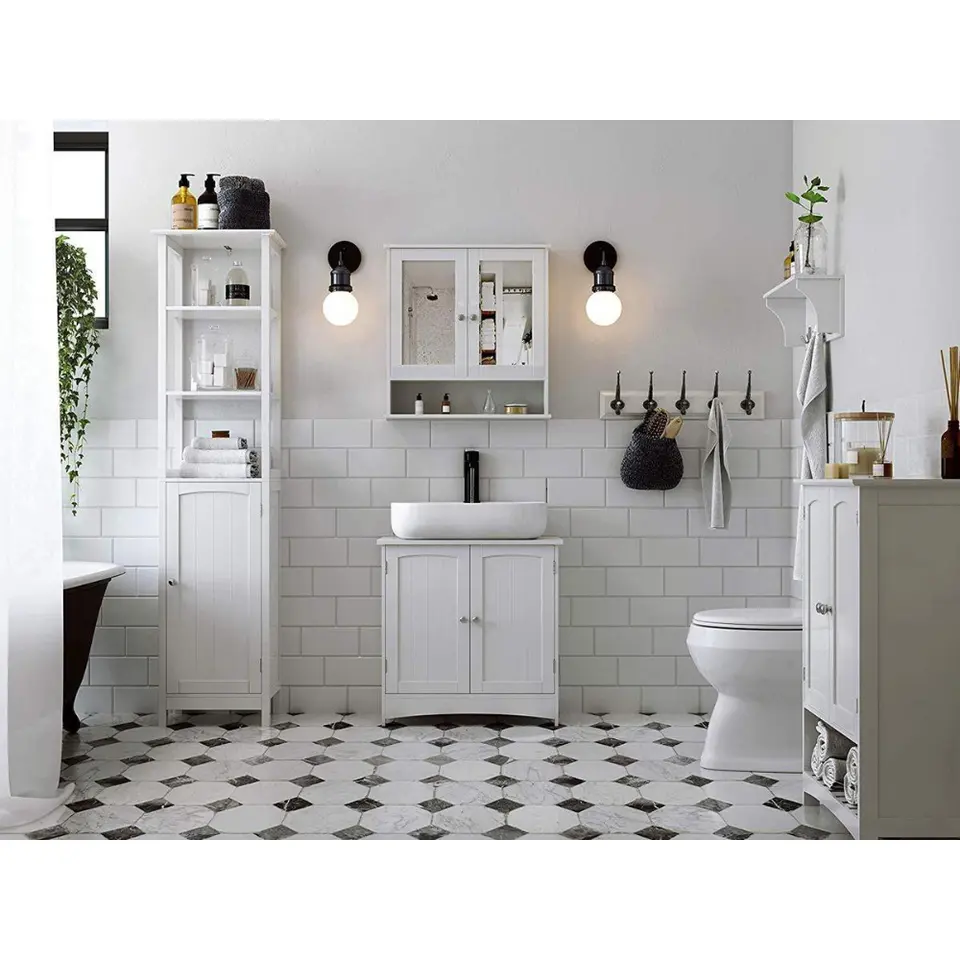 Badkamerkast met twee spiegels - 56x13x58 cm - wit