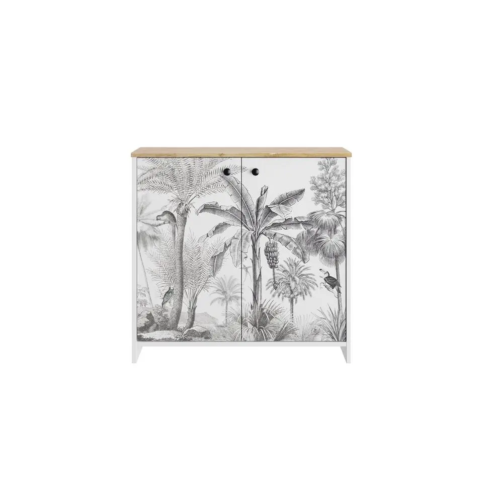 Diagone Kommode Motoco - Jungleprint 2 deuren - Wit/Eikenkleur