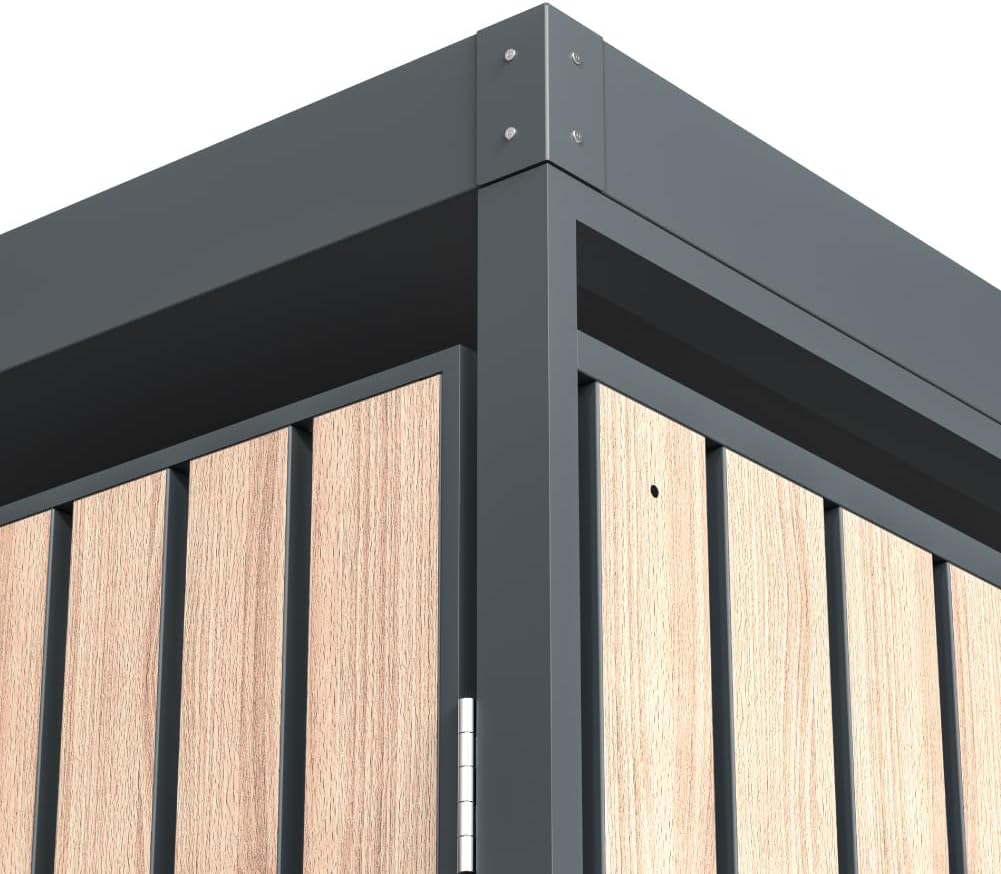 Westmann Metall Mülltonnenbox Planta 3x240 L Anthrazit Holzoptik Mülltonnenverkleidung mit Pflanzdach Pulverbeschichteter Stahl Abschließbare Flügeltüren Wetterfest & robust Mülltonnen Unterstand