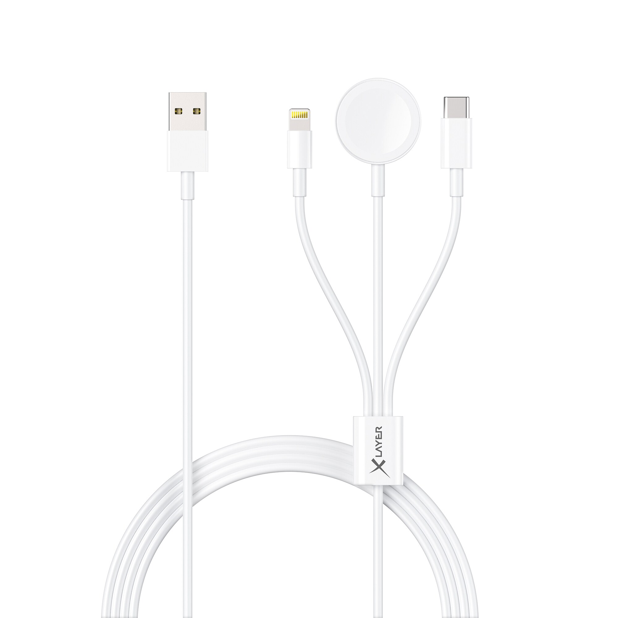 Xlayer KABEL 3-in-1 Apple Multi Ladekabel, USB-C, Lightning, Watch Wireless Charger