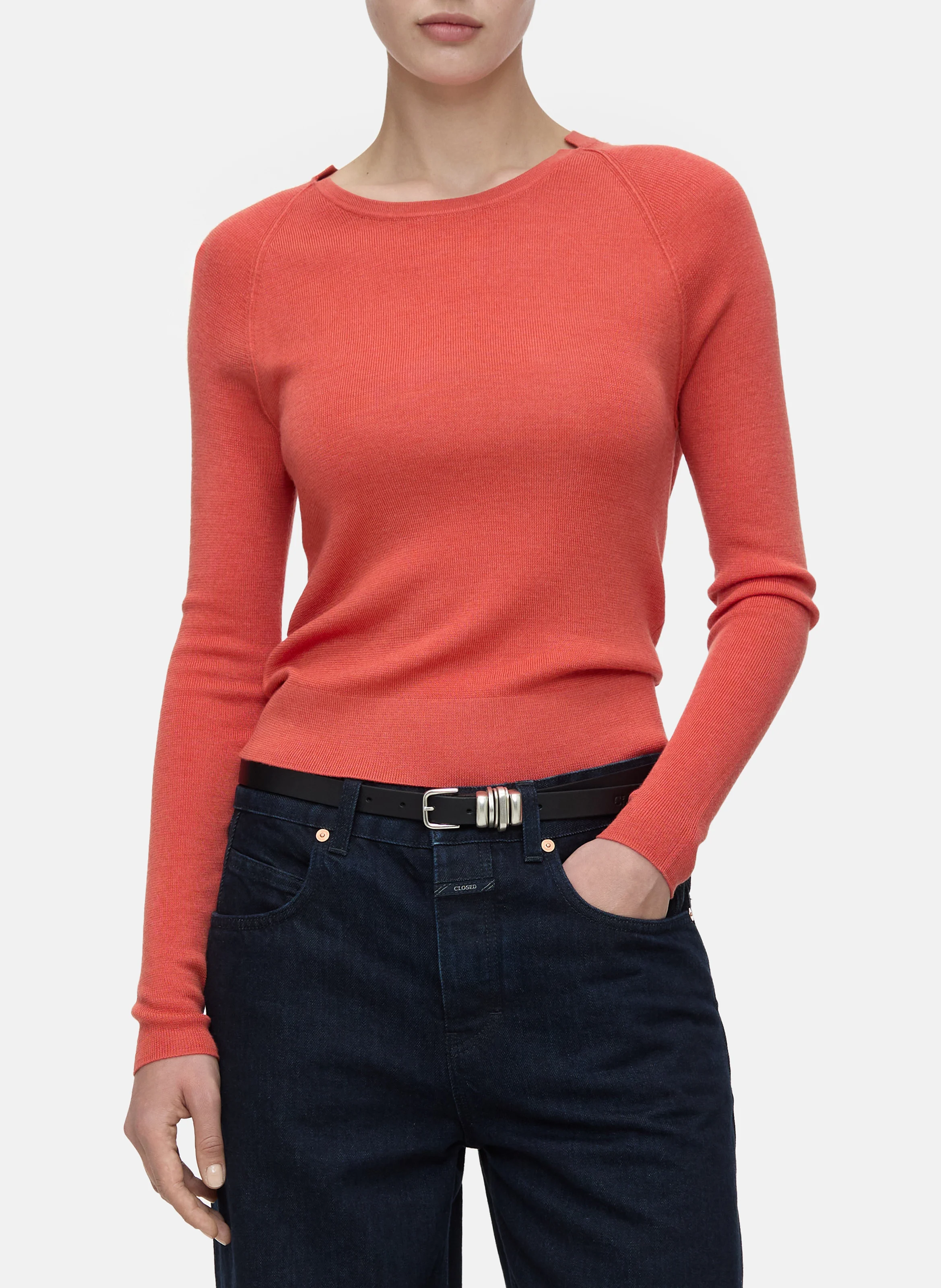 Pull col rond en laine et soie | Rouge