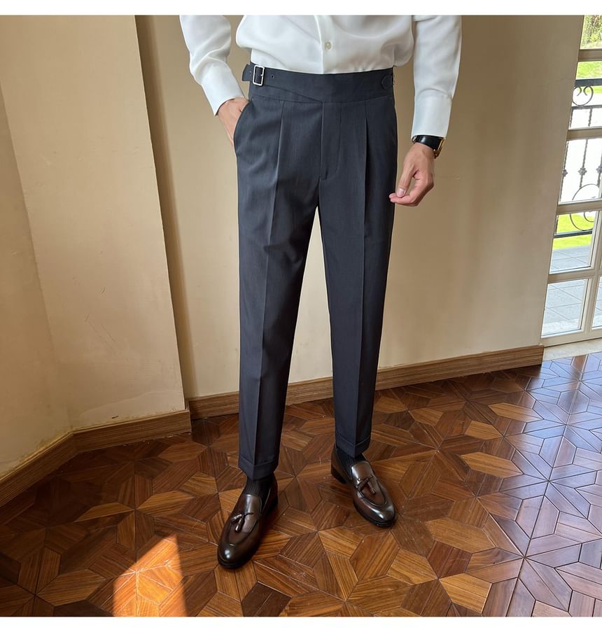 Omozando - Mid Rise Plain Tapered Dress Pants