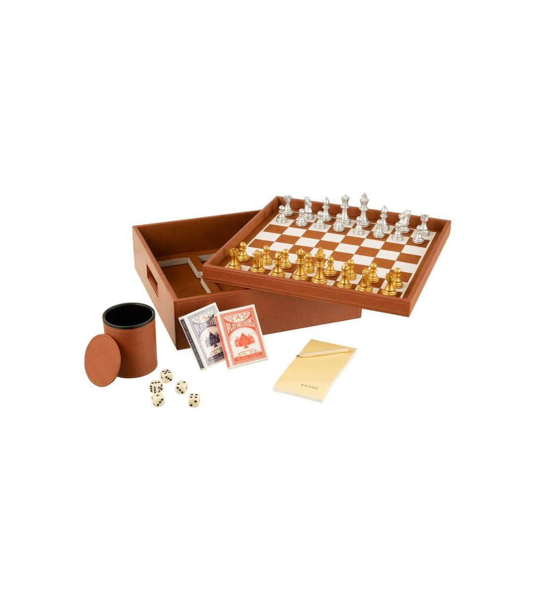 Paris Prix - Boîte Jeux De Cartes & échiquier ezra 35cm Cognac