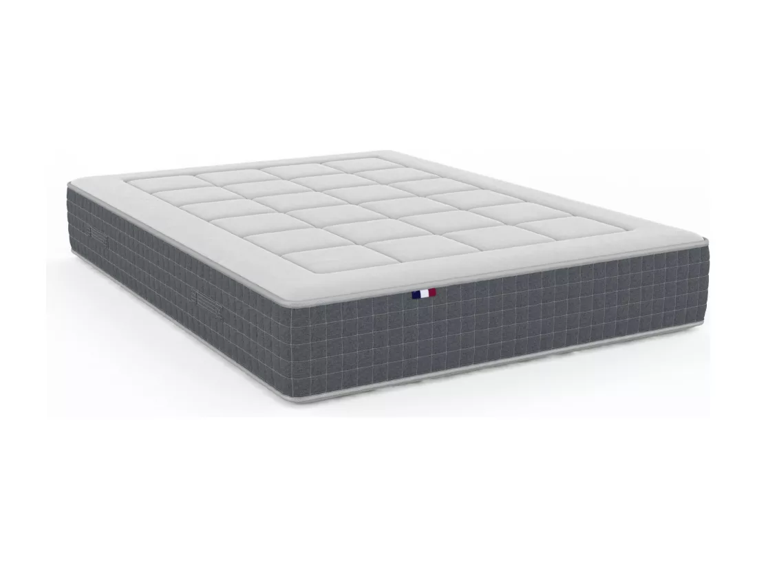 Ensemble Matelas Ressort 7 zones H.28cm + Sommier Fabriqué en France MAX Dimensions - 2x80 x 200 cm, Sommier - Noir
