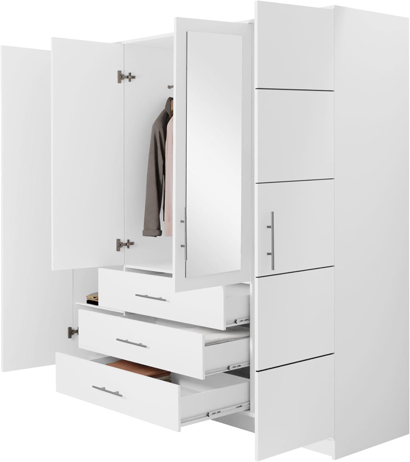 Mirjan24 Drehtürenschrank Bado 4D, Kleiderschrank mit Spiegel, Schubladen und Spiegeltüren, Elegantes Schlafzimmer Schrank, Jugendzimmer (Wellington Eiche)