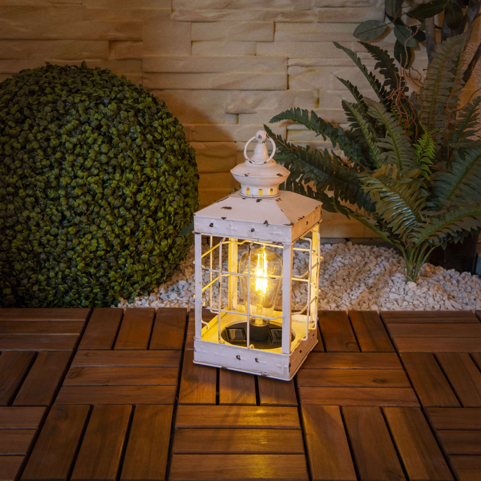 LED-Deko-Laterne BRUNO- antik-weiß - 31,5 cm hoch