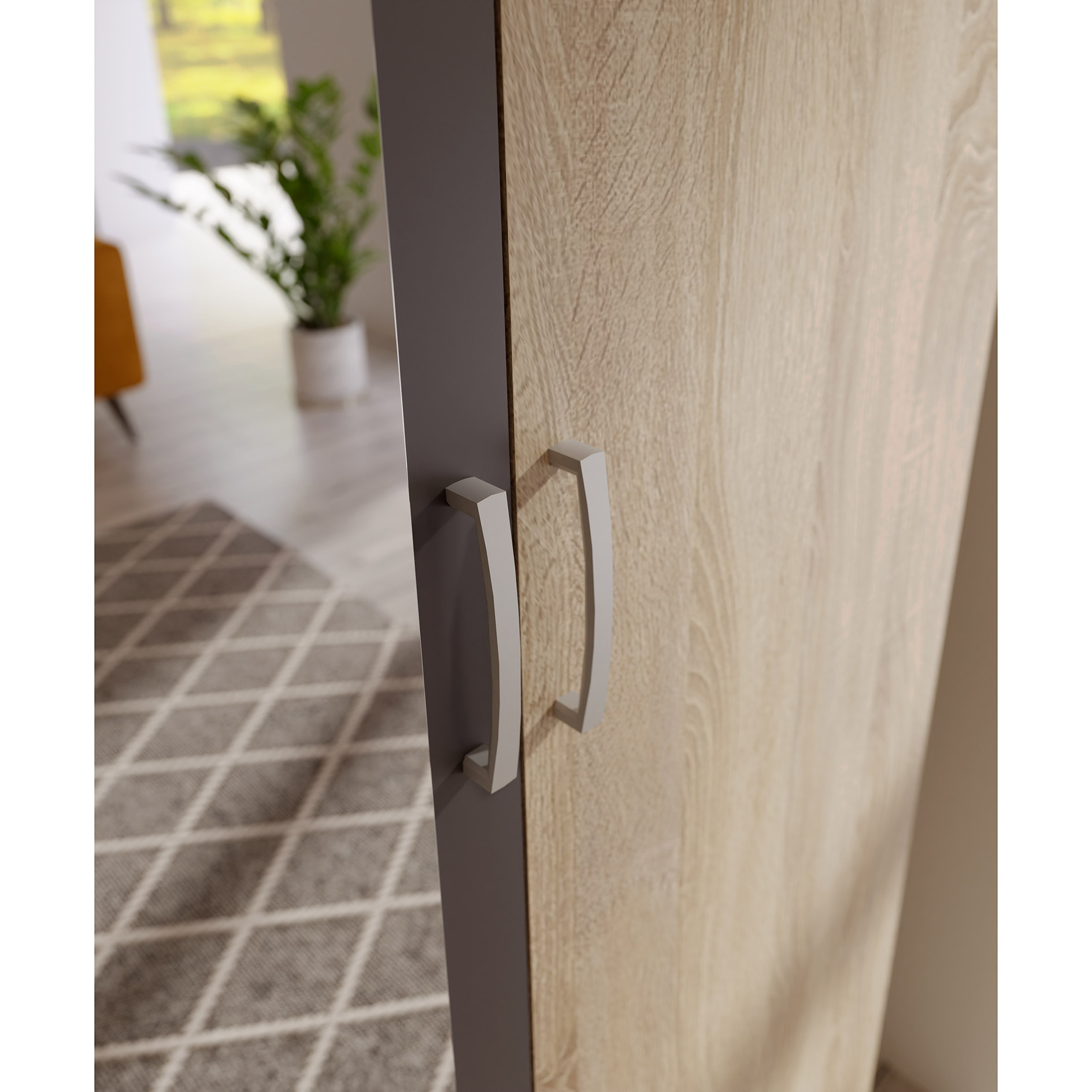 Drehtürenschrank - Sonoma Eiche - Wolfram grau - 5 Türen - 225 cm