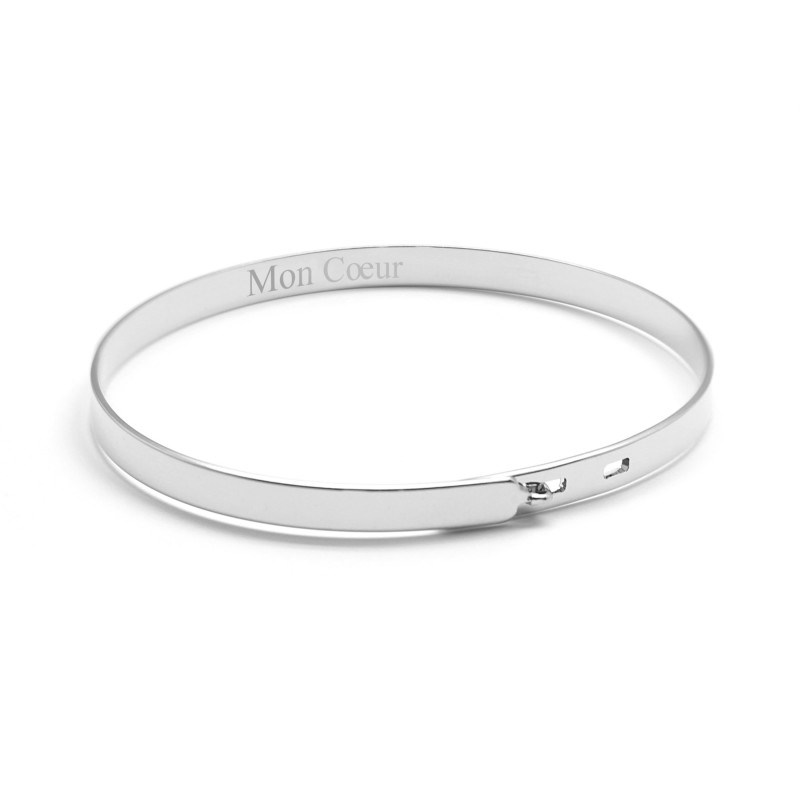 Jonc ruban argent 925 enfant - gravure MON COEUR