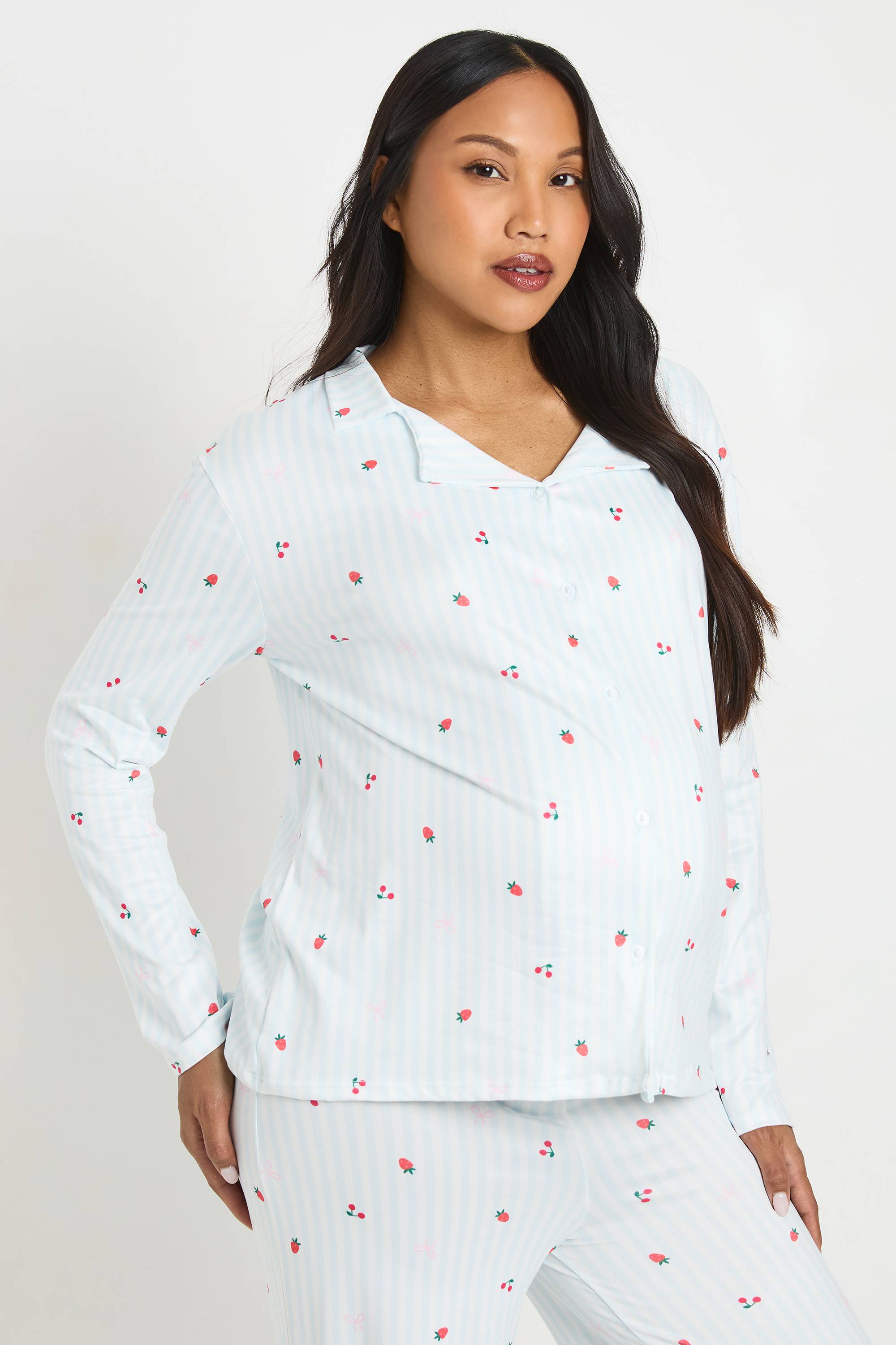 boohoo Ensemble Pyjama De Maternité À Manches Longues Chemise Et Pantalon À Rayures Et Imprimé Fruits