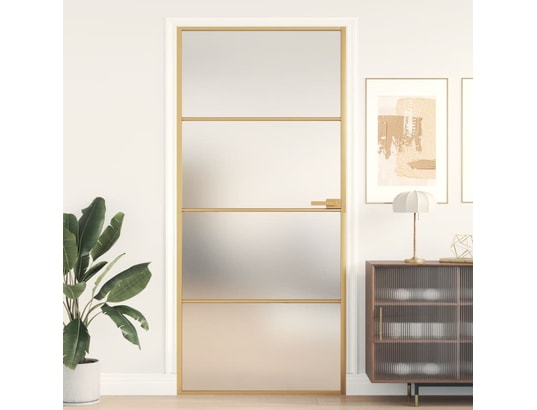 VIDAXL - Porte verre Porte intérieure mince doré 93x201,5 cm verre trempé alumini...