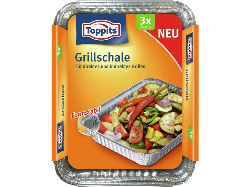 Toppits Grillschale Grill-Schale Alu-Grillschalen, 3 Stück, 22 x 17 cm