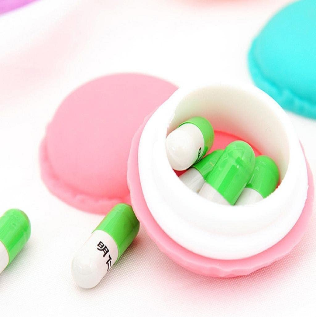 (2er Set) Mini Medikamenten Dosierer Macaron Dosett Tablettenbox Supplements Pillendose Tablettenspender - Rosa