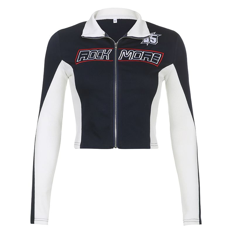 Sosana - Cropped jack met lange mouwen en lettersprint en kleurblokken