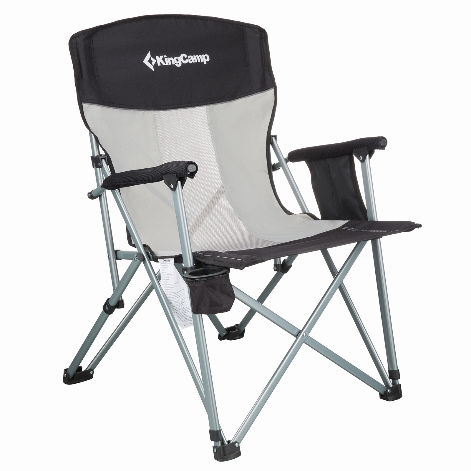 KINGCAMP Camping Falt Stuhl XL Klapp Sessel Garten Outdoor Armlehne Stahl 136 kg Farbe: Black/Light Grey