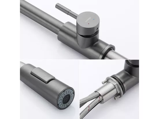 2pcs Robinet Cuisine avec Douchette Extractible Noir Rotatif 360 ° Inoxydable Mitigeur Cuisine d'Évier 2 Fonctions Mélangeur de Cuisine,EU Modèle