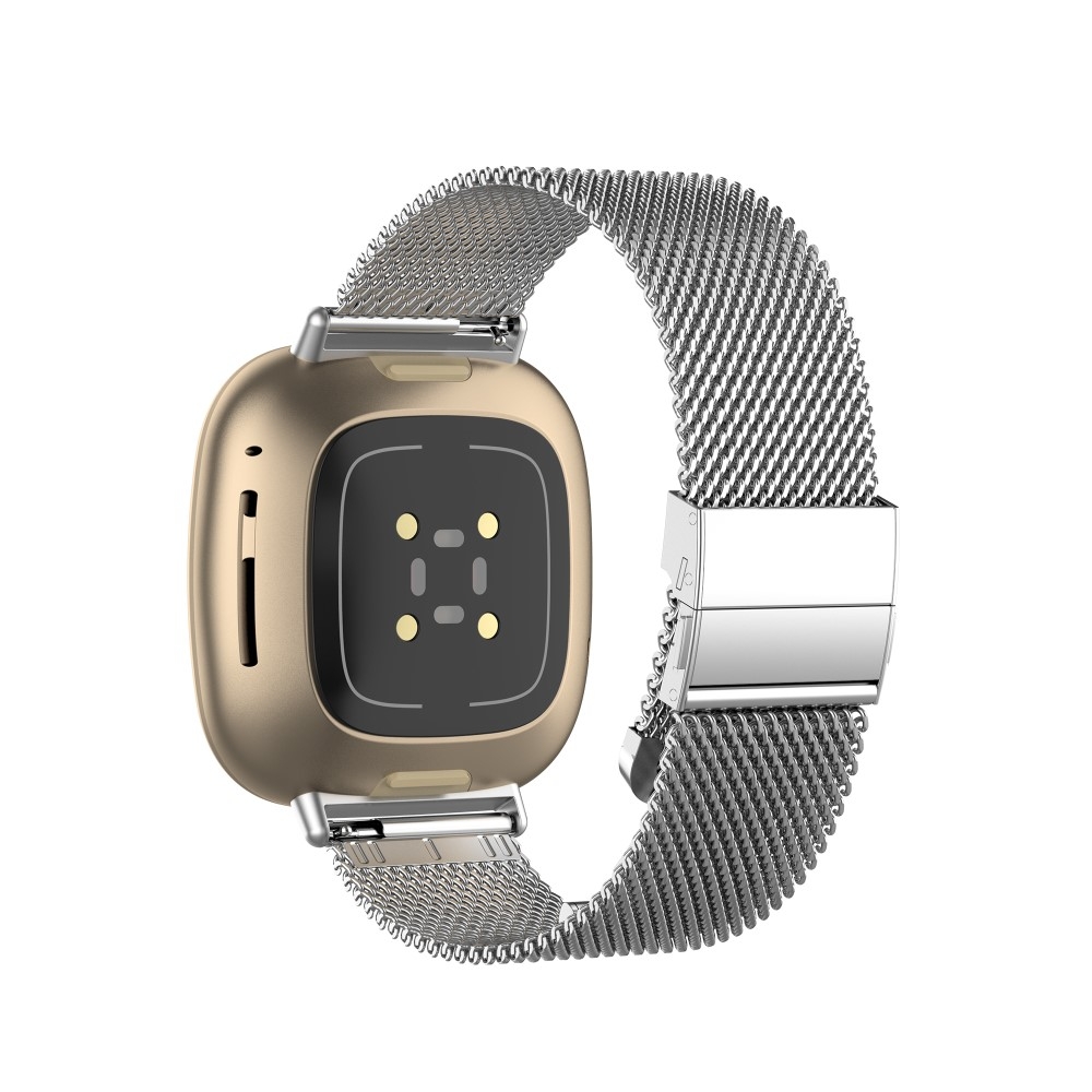 Fitbit Versa 3 / Sense Edelstahl Armband Milanaise mit Butterfly Verschluss (Gelenkumfang 180-235 mm) - Silber