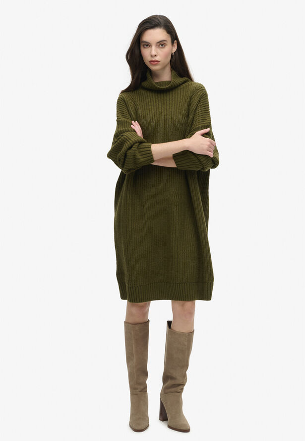 Superdry CHUNKY RIB KNIT JUMPER DRESS Dark moss green