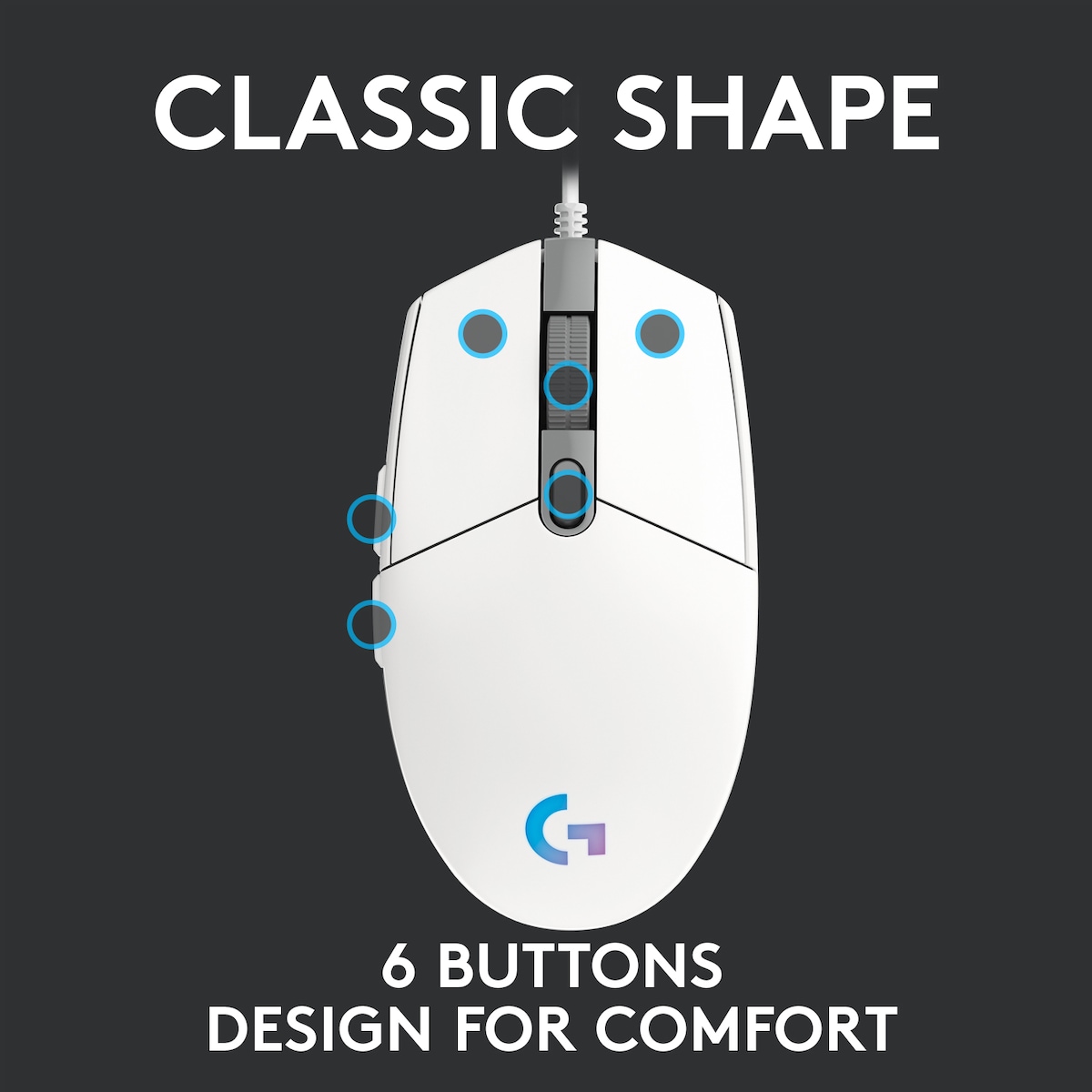 Logitech G203 Lightsync gamingmus (hvit)