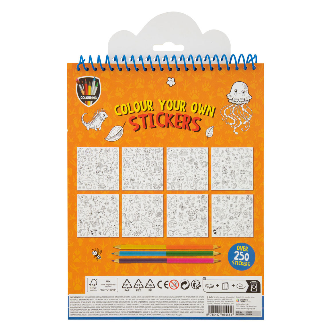 Kleur je Eigen Stickers met Kleurpotloden Dieren, 250st.