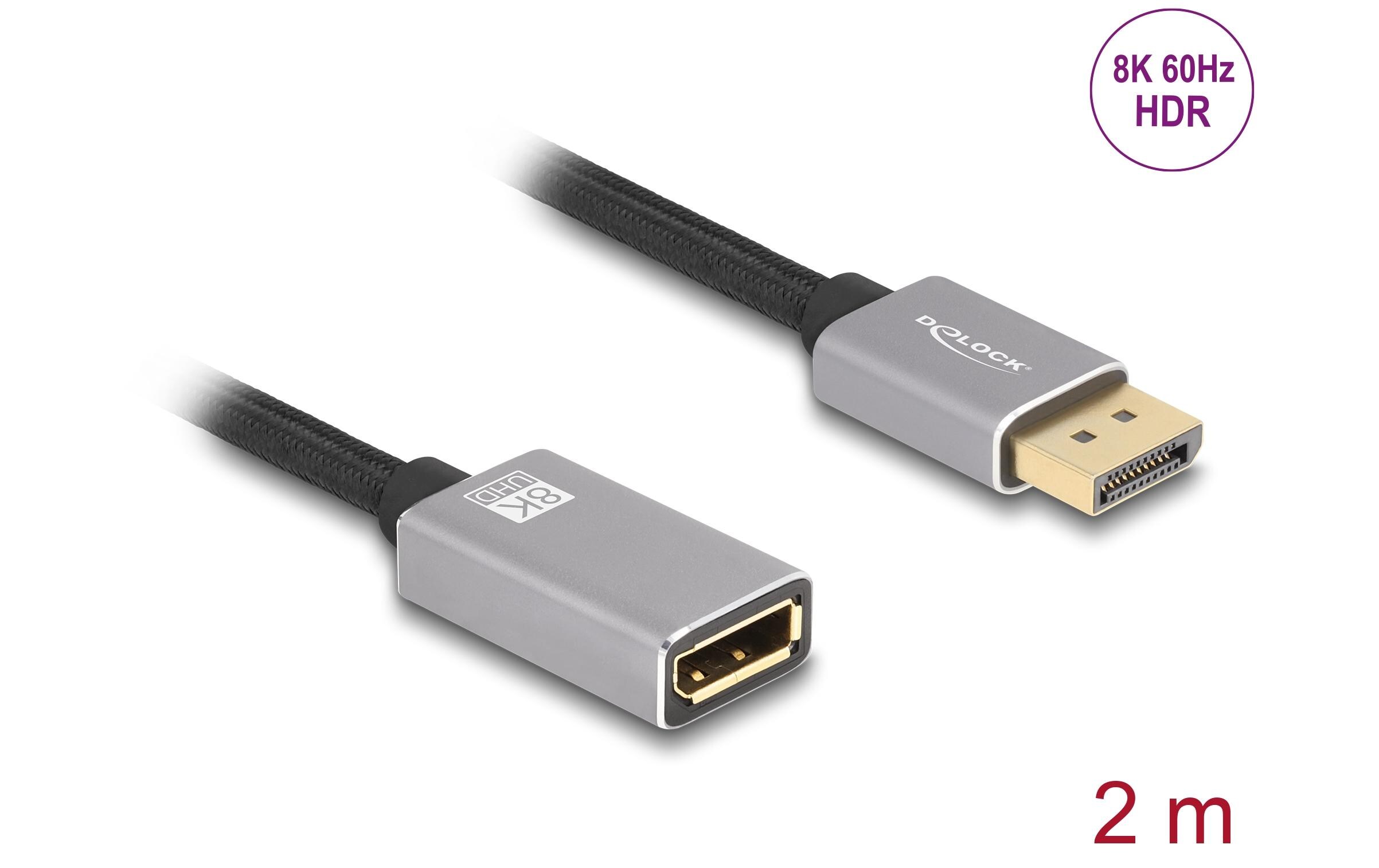 Verlängerungskabel 8K 60 Hz DisplayPort - DisplayPort, 2 mDelock DisplayPort Verlängerungskabel 8K 60 Hz 2 m