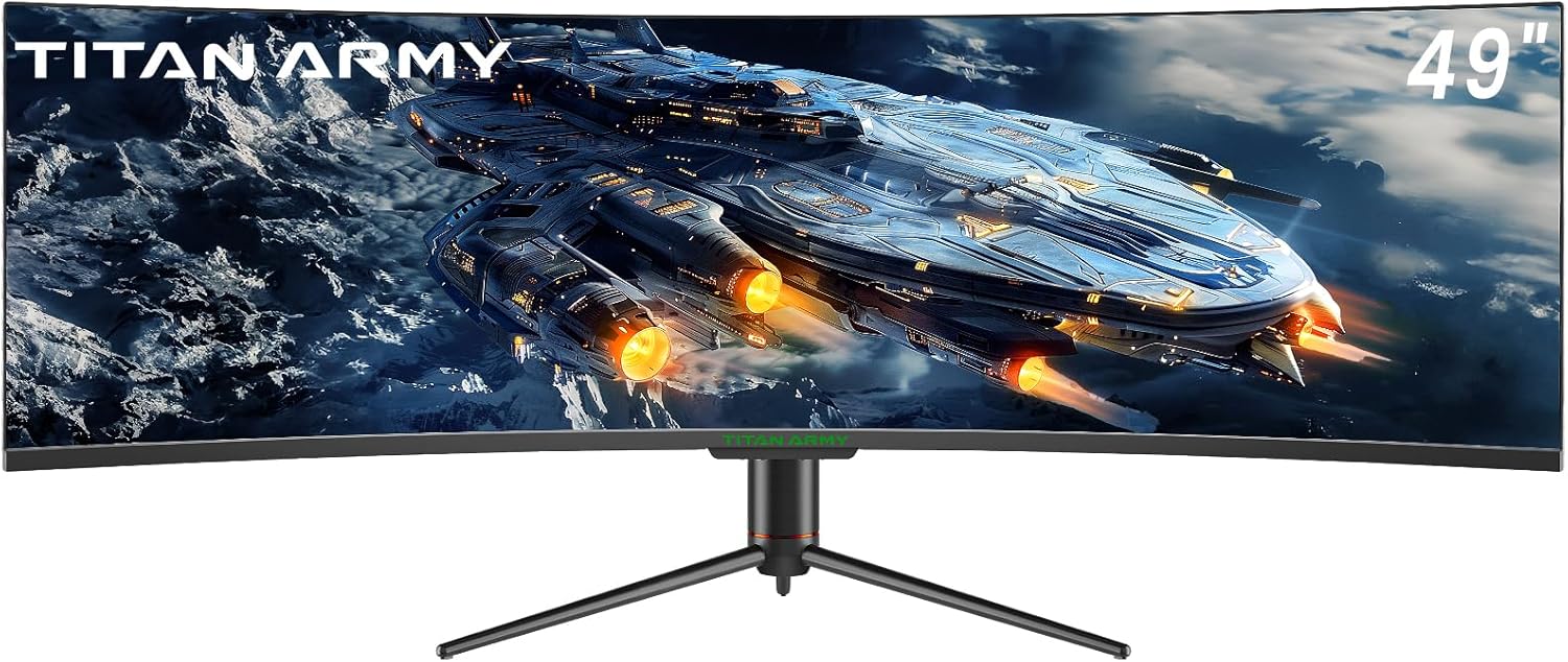 TITAN ARMY 49“ Ecran PC Gamer Incurvé, 144Hz, DFHD 3840 x 1080, Ultrawide 1800R VA Ecran Gaming, 32:9, HDR400, G-Sync & FreeSync, 99% sRGB, USB Type-C 65W, Réglable en Hauteur, HDMI, DP, C49SHC