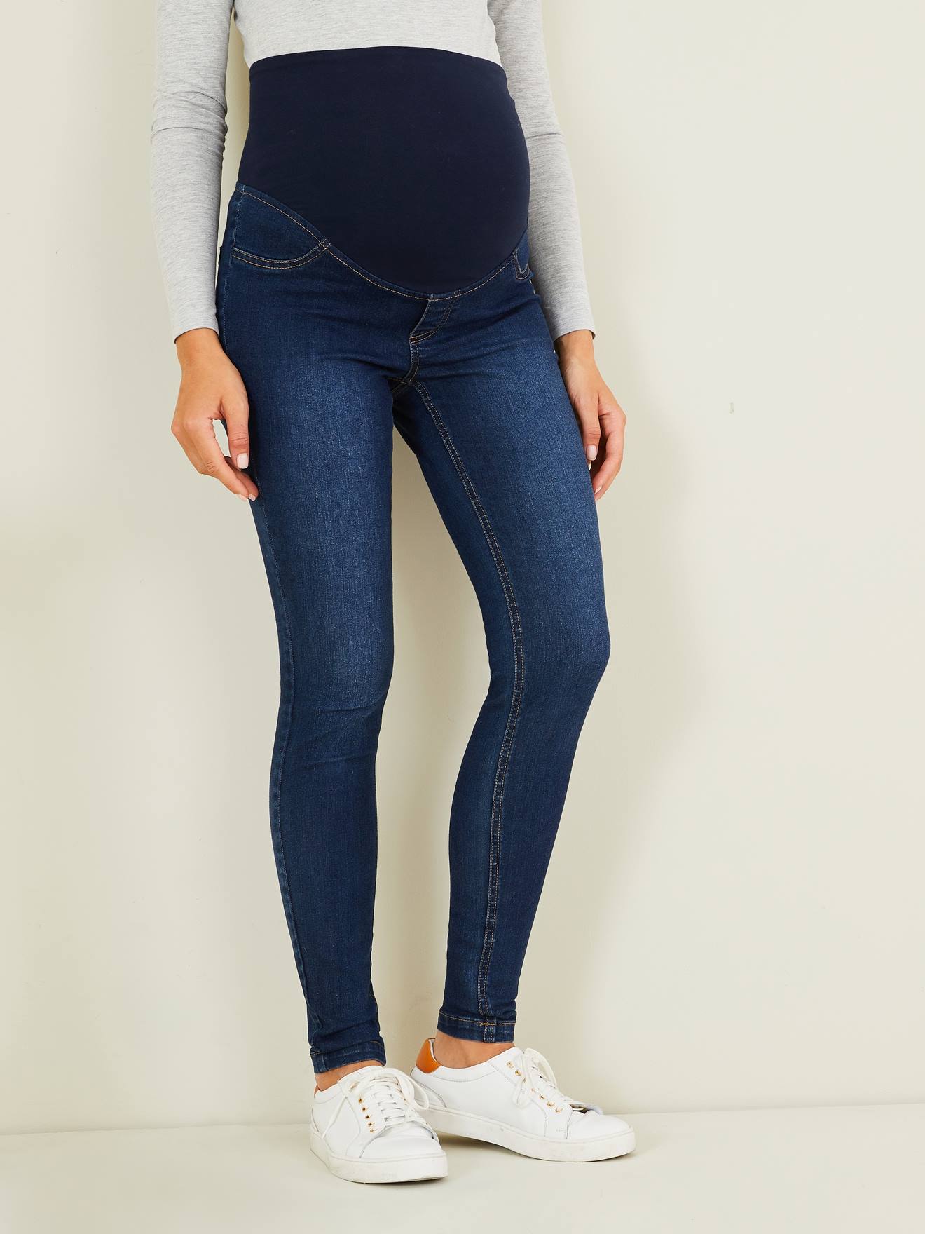 Calças de maternidade lisas, super skinny, cinza escuro