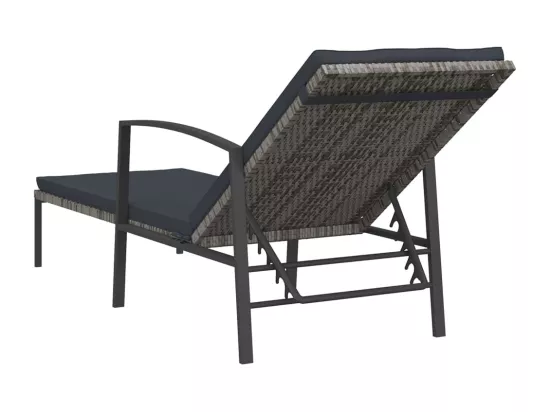 Chaise longue de jardin avec coussin Résine tressée Gris