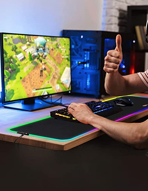 (90x40cm) Gaming Mauspad Mausmatte mit Rutschfester Unterseite   RGB-Beleuchtung - Schwarz