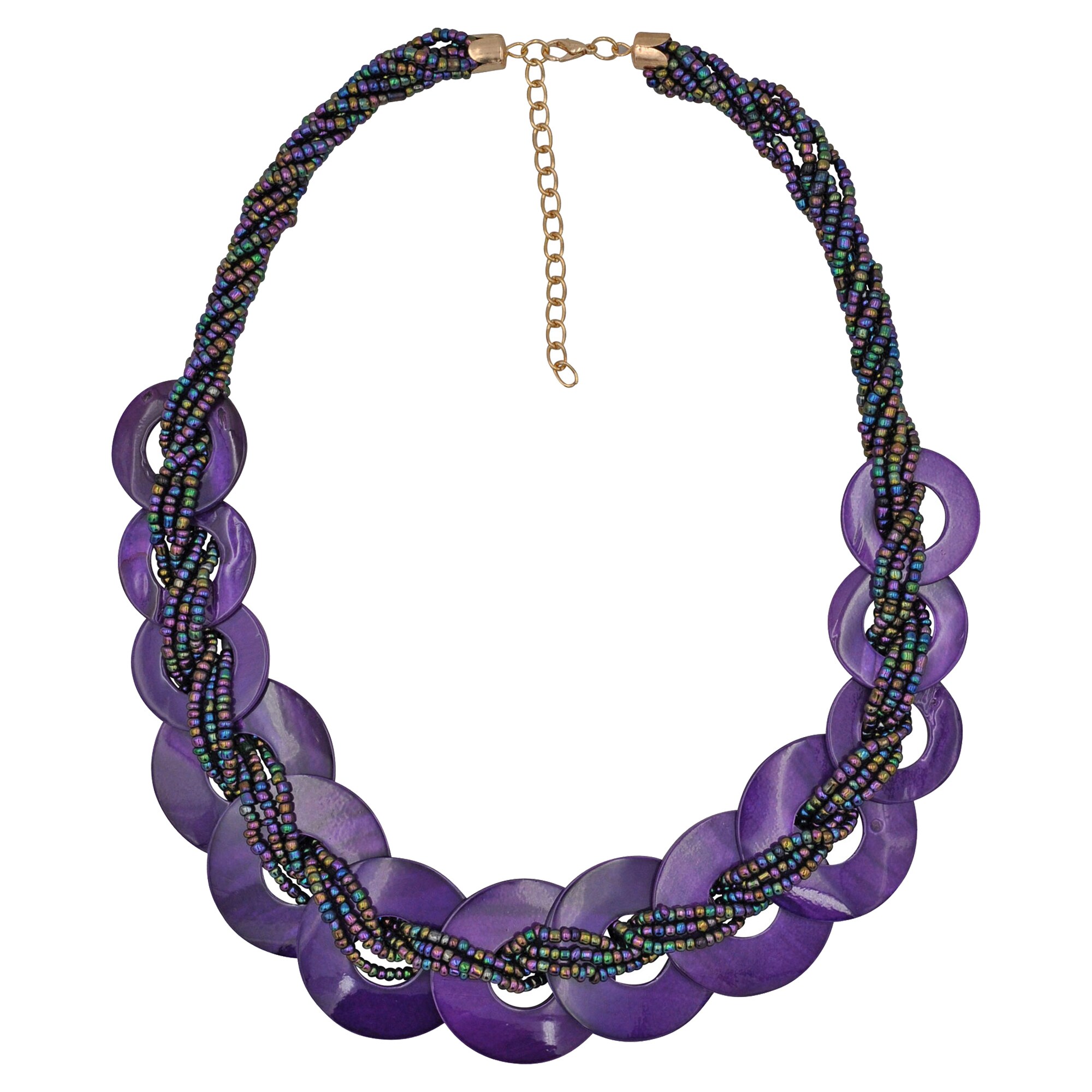Steuer Modeschmuck Collierkette Glasperlenkette mit Muschelringen lila