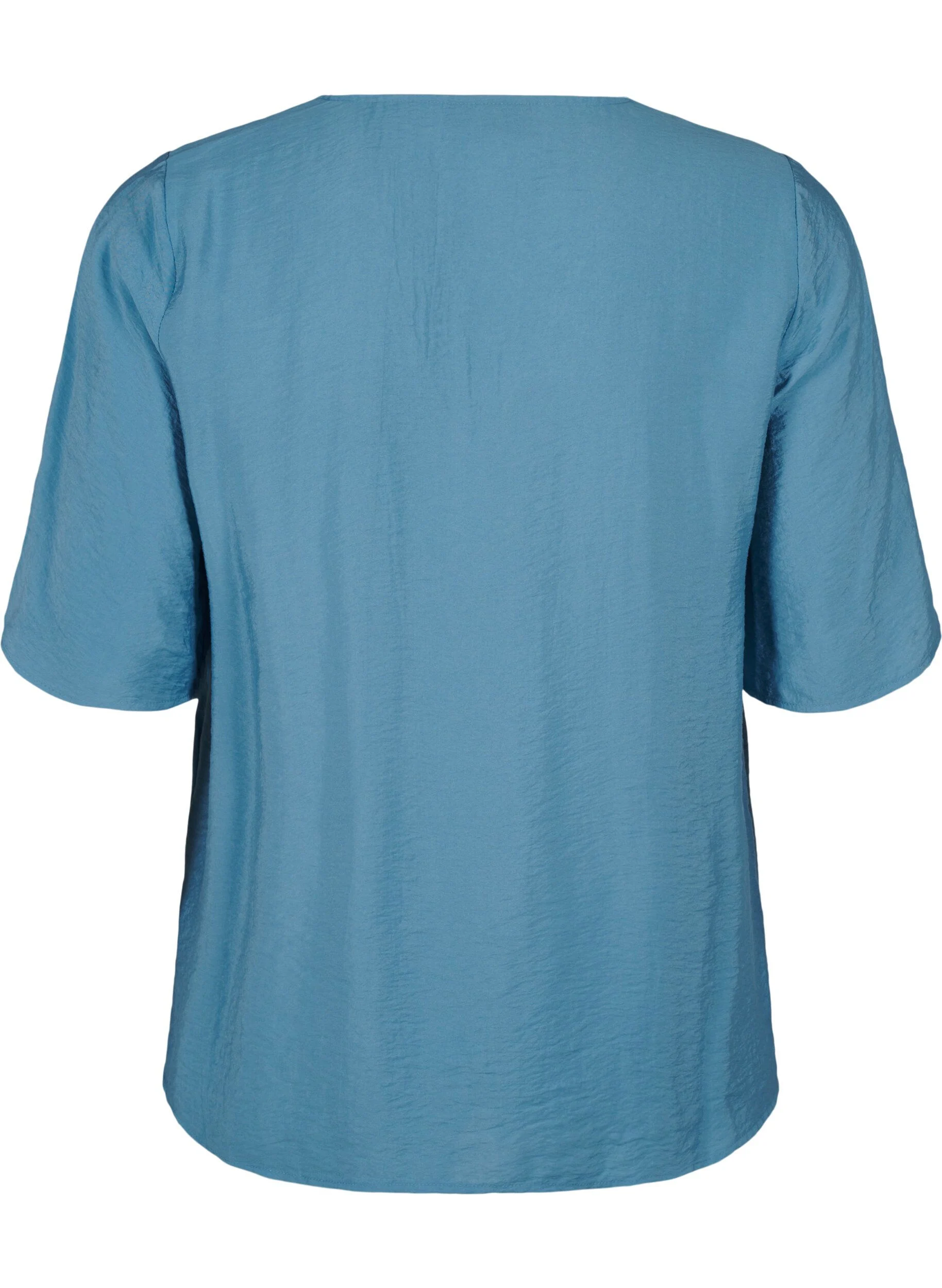 Viskosebluse med v-hals og broderidetalje