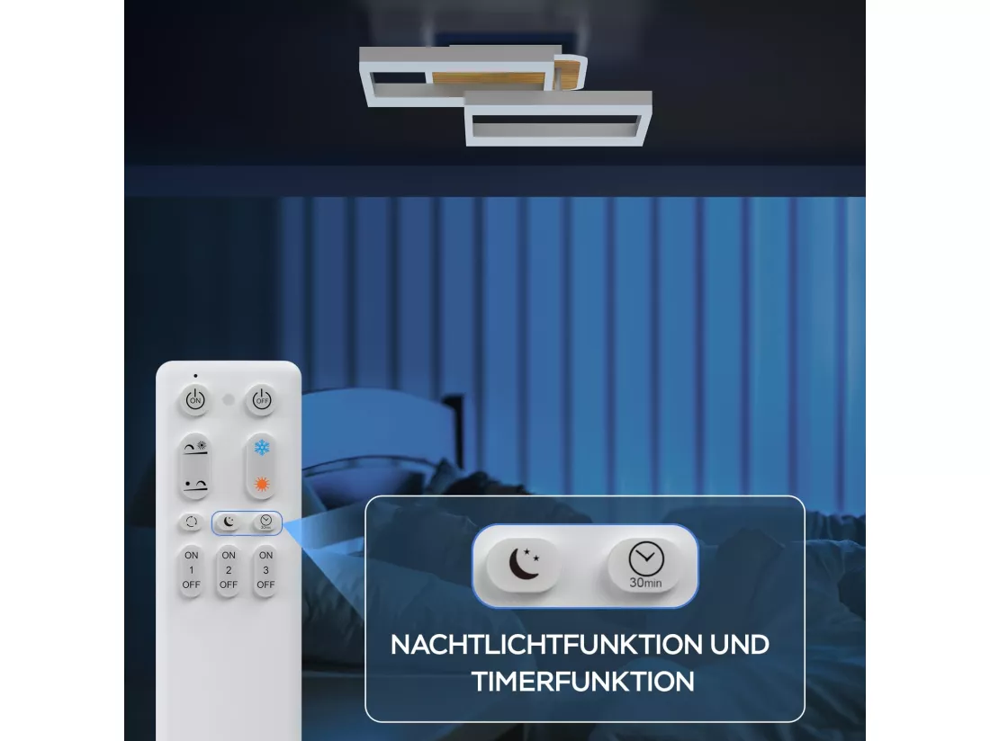 MODLICHT 40W Plafonnier LED Luminaire Salon Dimmable,Éclairage Plafonnier Blanc Chaud à Froid 3000K-6500K,3600LM Chambre,Salle Manger,Couleur Noyer