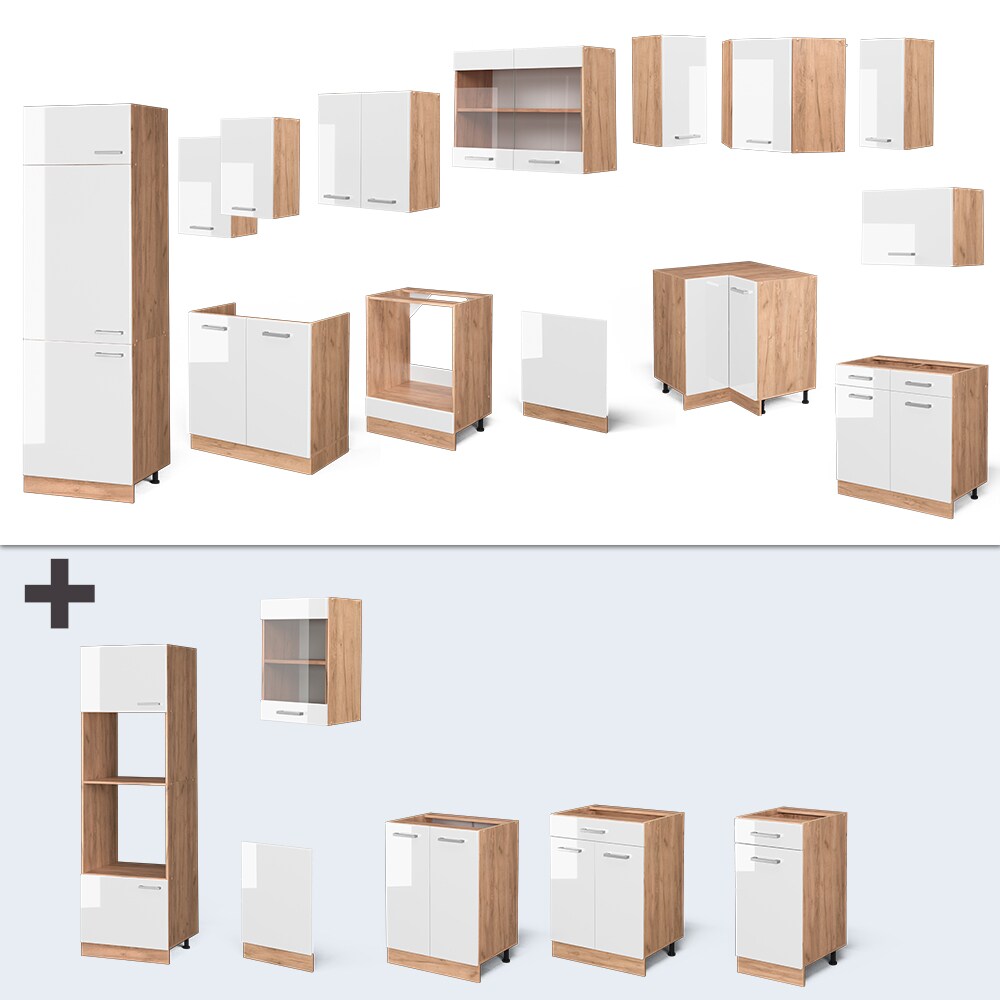 Vicco Küchenzeile Küchenblock Einbauküche R-Line Ecke 287 x 277 Front Weiß HGL
