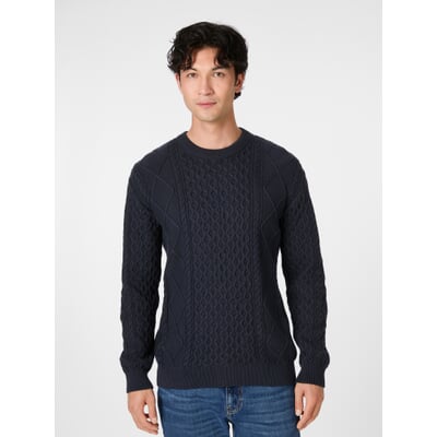Herrenpullover Aranmuster, Navy