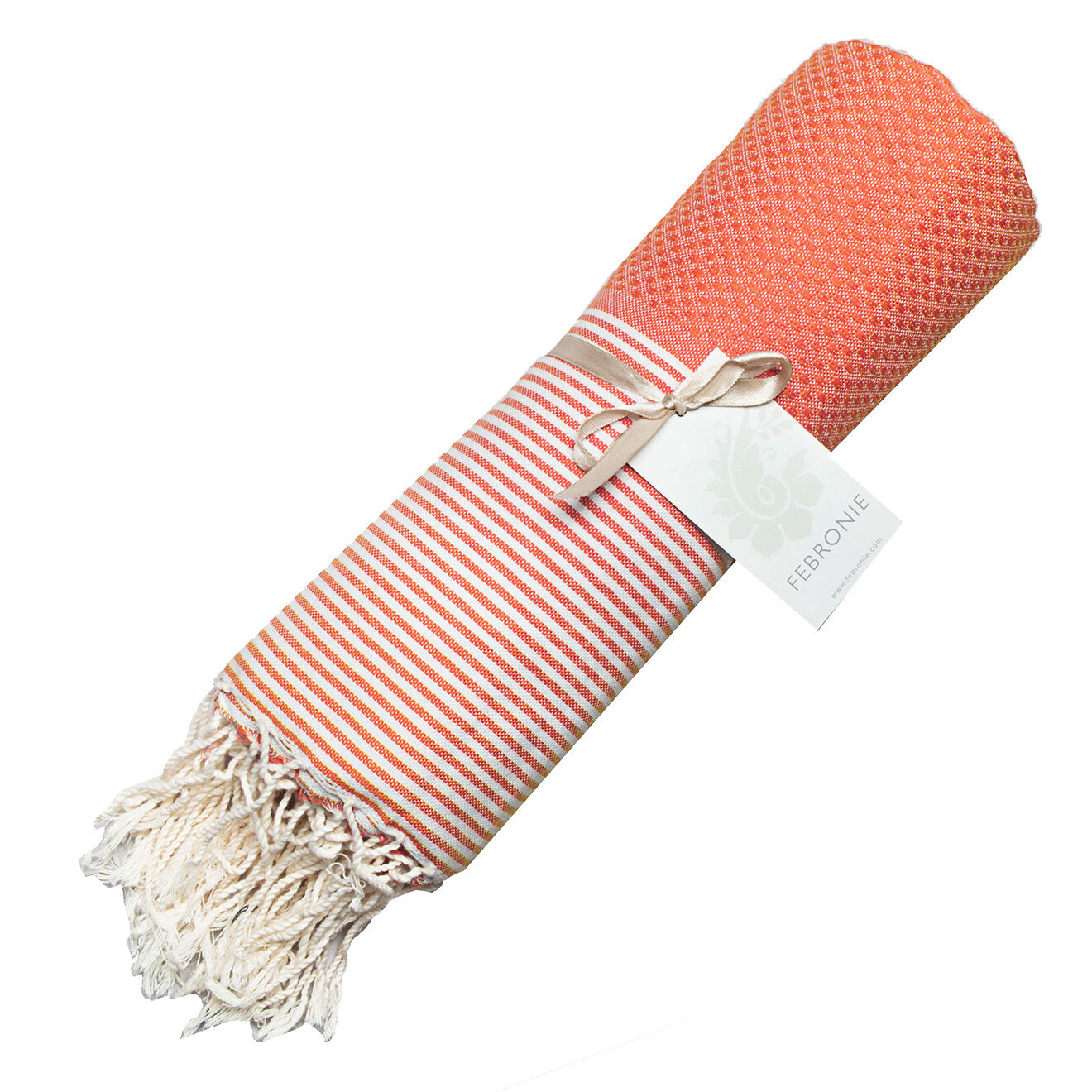 Febronie Fouta Nid d'Abeille Ibiza orange corail/blanc - 100x200 cm