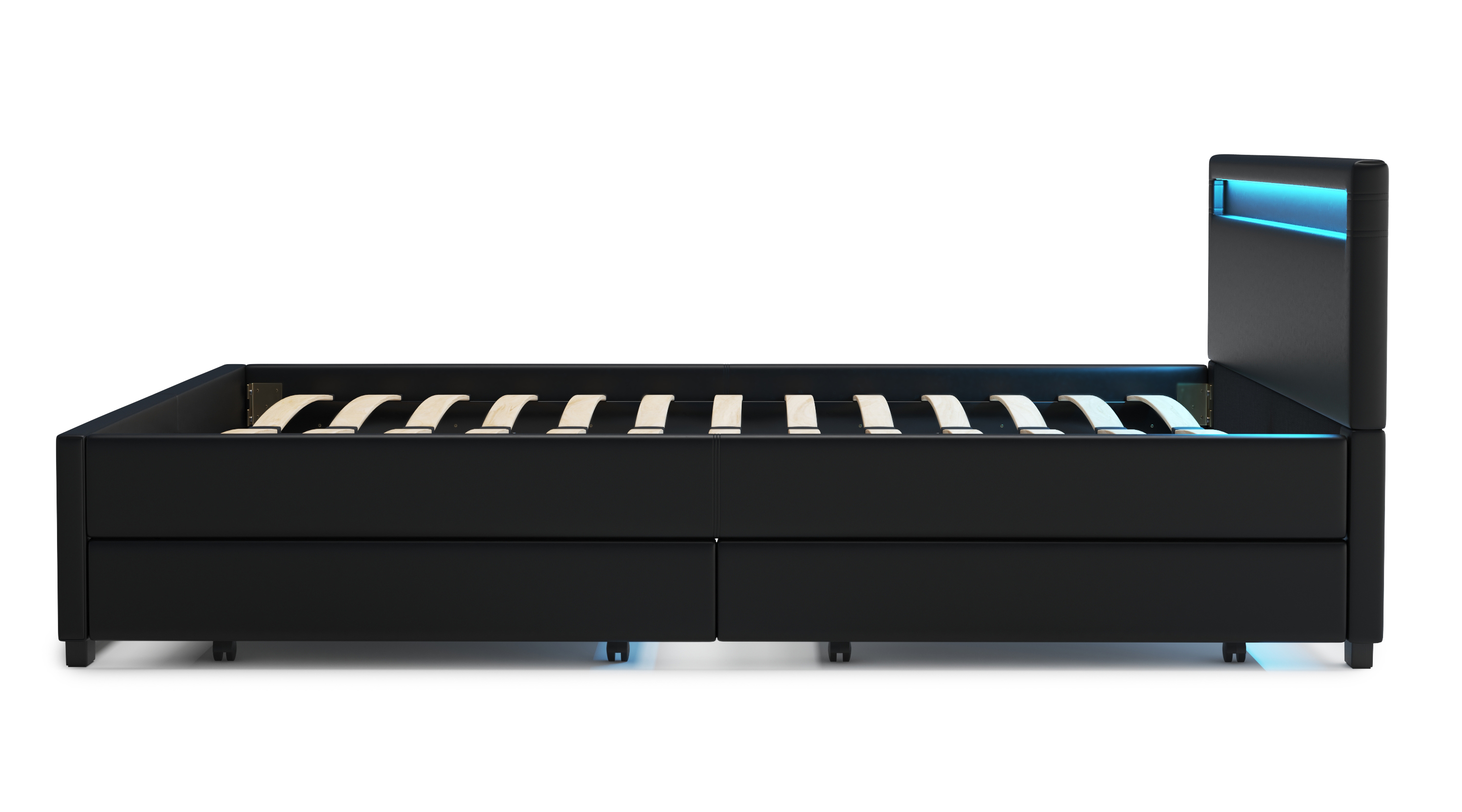 Lederbett LED TRANCE 160 x 200 cm schwarz