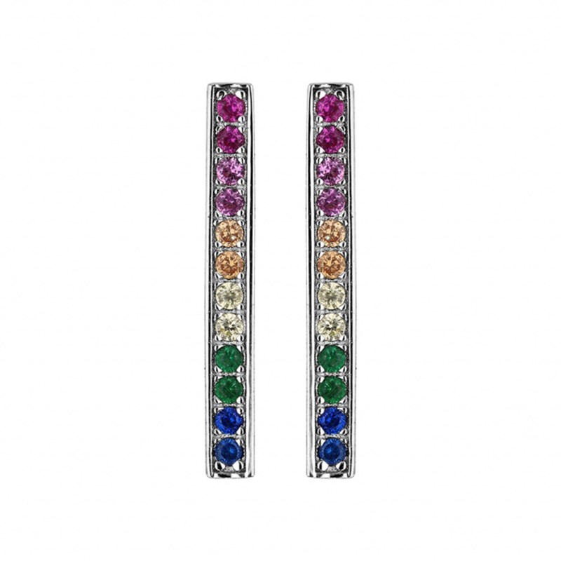 Boucles d'oreilles femme barettes - Argent et oxydes multicolores
