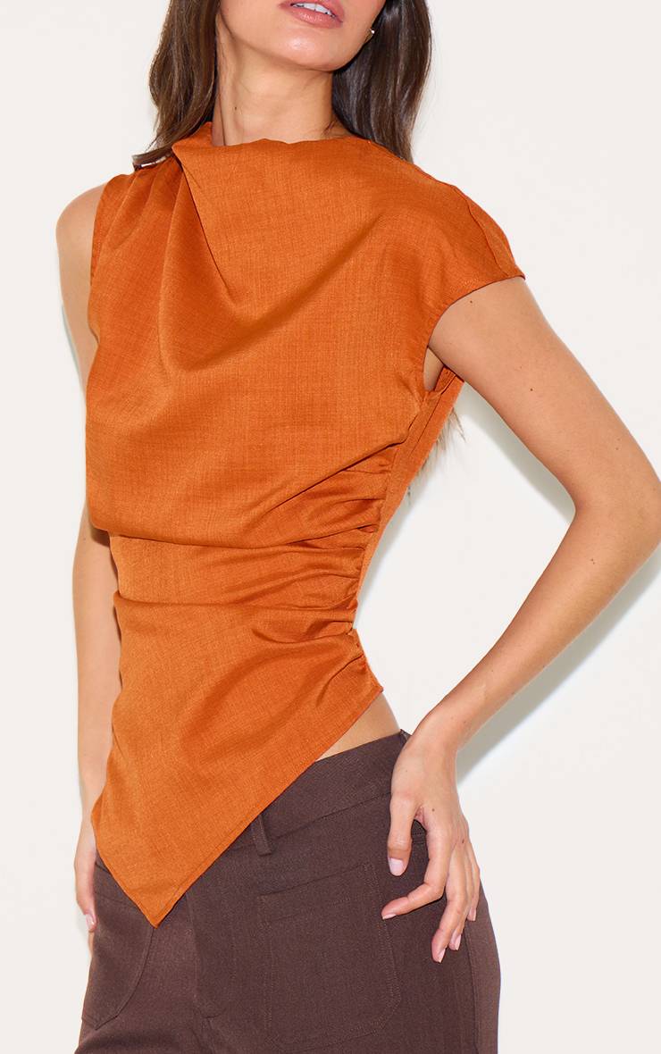 Rouille Haut Long Asymétrique Froncé En Tissu Tissé