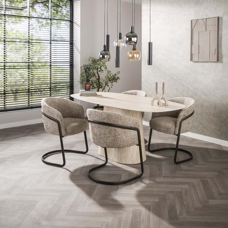 Fraaai Giordano eettafel - deens ovaal - 180 cm - travertin look -  Keramiek
