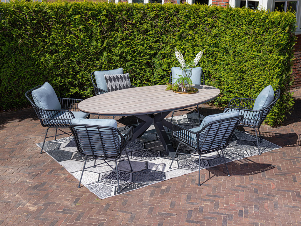 Outdoor Feelings Edson Carbon black light teak 220 x 115 tuintafel